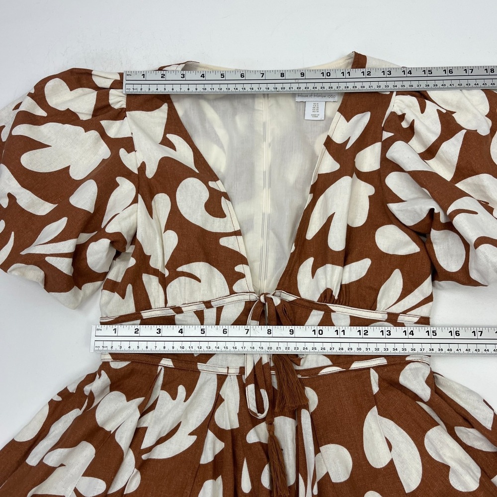 House of Harlow 1960 Mini Dress 6 Floral Brown Ivory Vacation Party Puff Sleeve - Picture 11 of 15